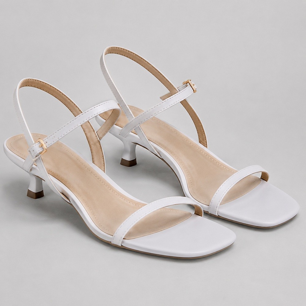 CUSHIONAIRE Soprano Kitten Heel Sandal Womens 11M White Strappy Square Toe Chic